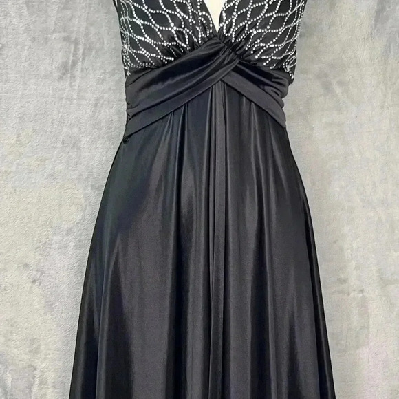 Vintage La Scala Halter Black Studded Prom Dance Liquid Knit Dress whimsigoth L - Picture 3 of 14